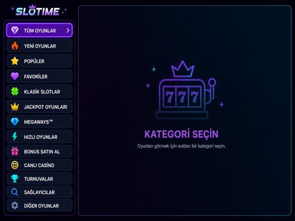 Slotime Oyun Kategorisi Menü Ekranı
