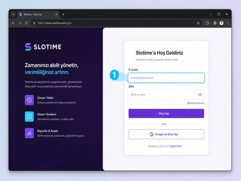 Slotime Giriş Ekranı — Web Platformu Login Görünümü